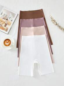 SHEIN 4pcs/Set Casual Plain Seamless High Waist Women Briefs - Multicolor - View 2