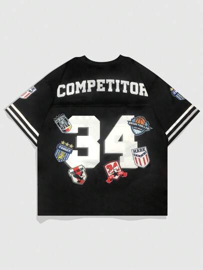 Prep Camiseta de manga corta con estampado de letras y cuello en V para deportes para hombres