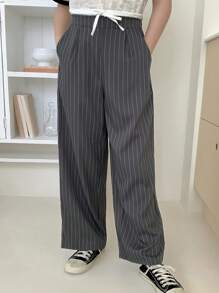 DAZY Pantalones largos de niña preadolescente/niñas preadolescentes con bloqueo de color de rayas tejidas, para primavera y verano - Gris - Ver 6