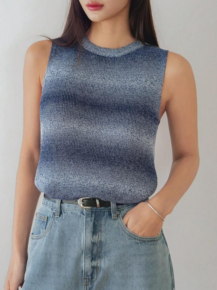 Dazy-Less 女士夏季扎染针织开衫，休闲商务度假套头衫 - 藍色 - 查看 1