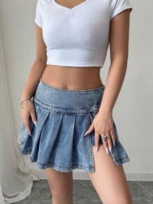 Elenzga Low Waist Denim Shorts Women, New Fashionable Versatile American Style A-Line Sexy Skorts, Suitable For All Seasons - Blue - View 2
