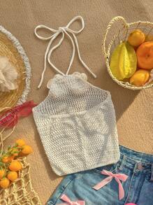 Skyraze 女士无袖领带针织短款性感上衣 - 彩色 - 查看 2