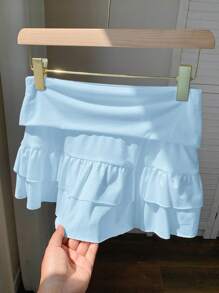 SHEIN EZwear Falda pantalón de unicolor con volantes en el bajo y talle bajo para mujer