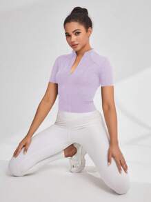 Easithlete Women's Athletic Turtleneck Short Sleeve Jacket, Slim Fit Sexy For Running, Fitness, Outdoor Activities - Mauve Purple - View 5