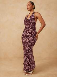 L'Amorae Abito lungo da donna con scollo a lupetto, stampa floreale, adatto per occasioni come matrimoni o vacanze estive, taglie comode