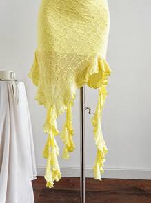 Soleia 性感黄色纹理面料露背迷你连衣裙，适合度假、音乐节、波西米亚风、节日约会、下午茶、海滩、夏季服装 - 黃色 - 查看 5