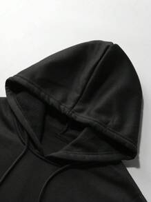 Manfinity Homme Men's Black Flannelette Hoodie Co-Ord Set: Casual Long Sleeve Hooded Top And Regular Length Joggers With Pockets