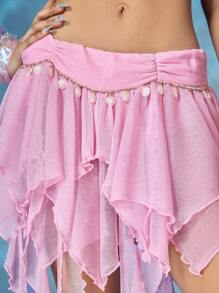 ROMWE Fairycore 女式复古美人鱼性感水母飘逸带贝壳吊坠不对称下摆半身裙 - 粉色 - 查看 2