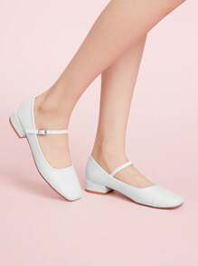 CUCCOO DOLLMOD Fashion White Mary Jane Low Chunky Heel Flats For Christmas - White - View 5