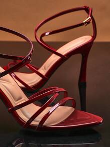 SHUZIA Women Comfortable Pointy Toe Sandal Heel Strappy Dressy Burgundy Pat - Burgundy - View 5
