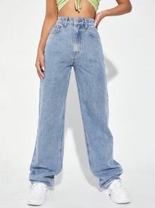 SHEIN EZwear High Waist Wide Leg Jeans - Light Wash - View 3