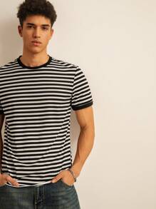 SWAVVY Men T-Shirts Fit Crew Neck Short Sleeve Basic Tee Casual Simple Summer - Black and White - View 4