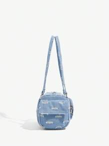 SHEIN ICON 女士单肩包、流浪包、时尚、个性、简约、百搭、街头风、甜美酷炫女孩、辣妹、千禧一代、复古、铆钉、复古、牛仔效果、多口袋设计、机车风、青少年 - 藍色 - 查看 4