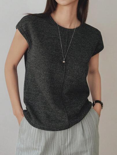 Dazy-Less 女士休闲纯色拼布短袖T恤，夏季商务休闲女装