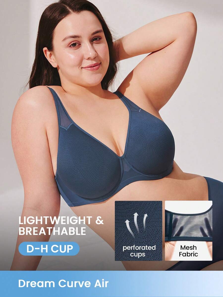 LUVLETTE Plus Dream Curve Air 全罩杯海军蓝透气轻薄网眼间隔罩杯基础款透气舒适显瘦文胸