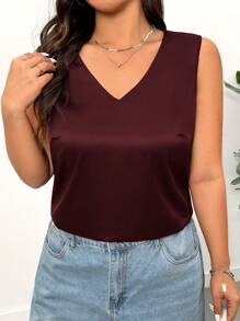 SHEIN EZwear Camiseta de satén informal de unicolor para talla grande de verano