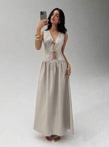 Aloruh Trang phục hai mảnh dành cho phụ nữ mặc hàng ngày - Màu Khaki - Xem 7