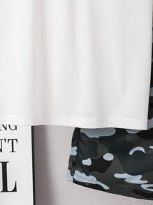 SHEIN 2pcs/Set Tween Boys Summer Casual Patch Pocket Tee And Camouflage Shorts - Army Green - View 5