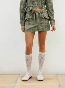 COUREZ Minifalda con volantes y cuadros con nudo delantero / Conjuntos de verano para mujer Y2K Ropa de verano para la Bottom Conjuntos con volantes para salir Vintage