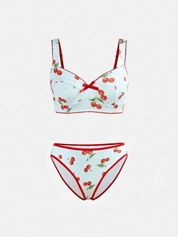 NotGurli 2 buc/Set Set sutien și chiloți cireși, potrivit pentru dezvoltarea sânilor, modelarea sânilor, drăguț și dulce, pentru adolescente