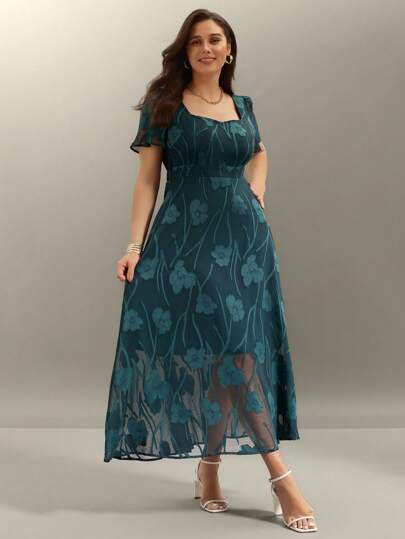 Flouryn Elegant And Graceful Jacquard Fabric Plus Size Women Dress Vacation