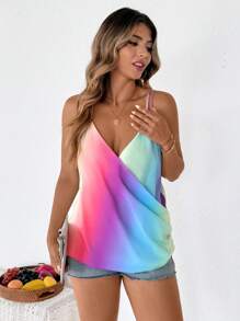 SHEIN Clasi Plus Size Casual Daily Gradient Criss-Cross Wrap Camisole For Summer,4th Of July Outfits,Island Vacation Outfits,4th Of July Women,Vacation Outfits Woman,Cute Tops,Summer Top,Asymmetrical Top,Halter Top,Cami Top,Camisole Top - Multicolor - View 11