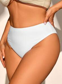 SHEIN Swim Curve Plus Size Women One-Piece White Swimwear Bottom For Summer Beach Vacation - White - View 3