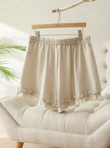 SHEIN Frenchy 大码女式休闲舒适短裤 - 米色 - 查看 3