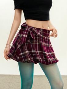 Rina Fox Women's Plaid Bow Accent Flared Mini Skirt - Multicolor - View 5