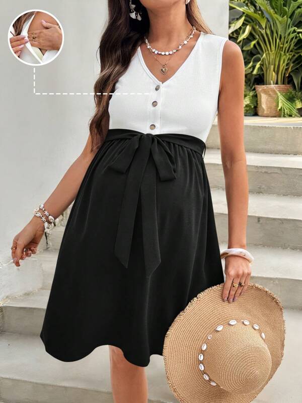 SHEIN Maternity Contrast Color Nursing Camisole, Fashionable For Summer