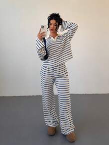 Siren Gaze Women Two Pieces Outfits For Daily Wear Winter Casual Spring - Blue and White - View 3