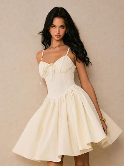 Poéselle Women's Elegant Solid Color Camisole Mini Dress, Summer