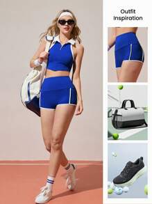 CourtClass Women's Fitness Yoga Shorts With Contrast Color Design, For Running & Workout - Royal Blue - View 4