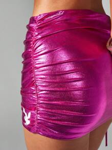 Missguided x Playboy Bunny Metallic Asymmetric Ruched Mini Skirt - Hot Pink - View 8