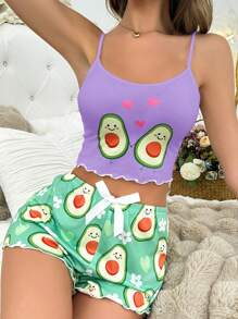 Avocado Print Camisole Pajama Top For Women