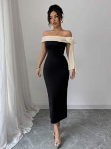 Rafferiza 黑色露肩长裙，夏季时尚 - 黑色 - 查看 5