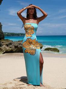 Opulessa Rochie bodycon cu fantă deschisă tricotată de culoare uni pentru femei - Negru - Vizualizare 6