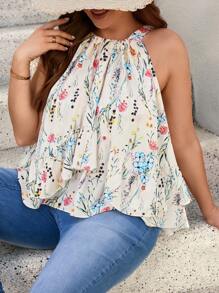SHEIN Frenchy Plus Size Women's Fashionable Sleeveless Haler Top, Suitable For Summer - Multicolor - View 2