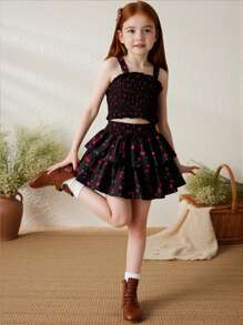 Young Girl's Fashionable Camisole Top And Skirt 2 Pieces Set, Suitable For Summer Kids Vacation Dress Kids Summer Dress - Multicolor - View 5