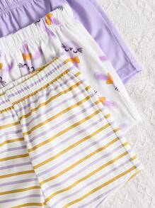 SHEIN Vintaside Kids 6pcs/Set Baby Girls/Toddlers 0-3 Years Spring/Summer Cute Bunny & Striped Tee Shirt & Shorts Casual Outfit Set - Purple - View 7