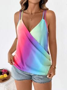 SHEIN Clasi Plus Size Casual Daily Gradient Criss-Cross Wrap Camisole For Summer,4th Of July Outfits,Island Vacation Outfits,4th Of July Women,Vacation Outfits Woman,Cute Tops,Summer Top,Asymmetrical Top,Halter Top,Cami Top,Camisole Top - Multicolor - View 6