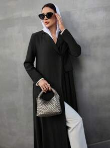 Al Najma 女士简约休闲长袍，带领，优雅现代长袍，长袍 - 黑色 - 查看 7