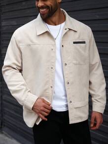 Manfinity Homme Plus Size Men Long Sleeve Casual Button-Front Pocket Jacket, Fall - Apricot - View 5