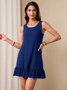 Calvaya Abito casual elegante da donna senza maniche con collo rotondo