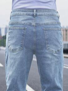 Manfinity Homme Men's Casual Washed Tapered Straight Leg Jeans Jeans For Men - Light Wash - View 5