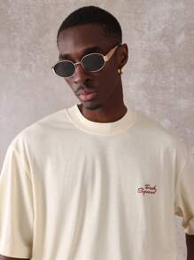 SUMWON Retro Limonadenstand Frisch gepresst hausgemachte Sommer Grafik-Muster Oversize Baumwoll T-Shirt Lässiger Strandurlaub Oberteil - Aprikosenfarben - Übersicht 3