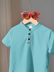 SHEIN Young Boy's Comfortable Solid Color Short Sleeve Polo Shirt For Casual Wear , Suitable For Spring And Summer,Suitable For Summer, Spring , Great For Outdoor, School, Street Style, Party And Casual Wear, High Cost-Performance - Green - View 5