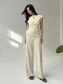 Aloruh Trang phục hai mảnh dành cho phụ nữ mặc hàng ngày - Màu be - Xem 5