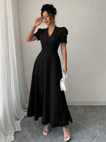 Selianne 女式泡泡袖系带A字长裙