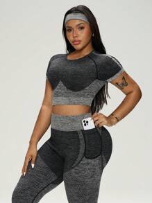 Rhythm Era Plus Size Sports Suit - Short Sleeve T-Shirt And Sweatpants - Dark Grey - View 6